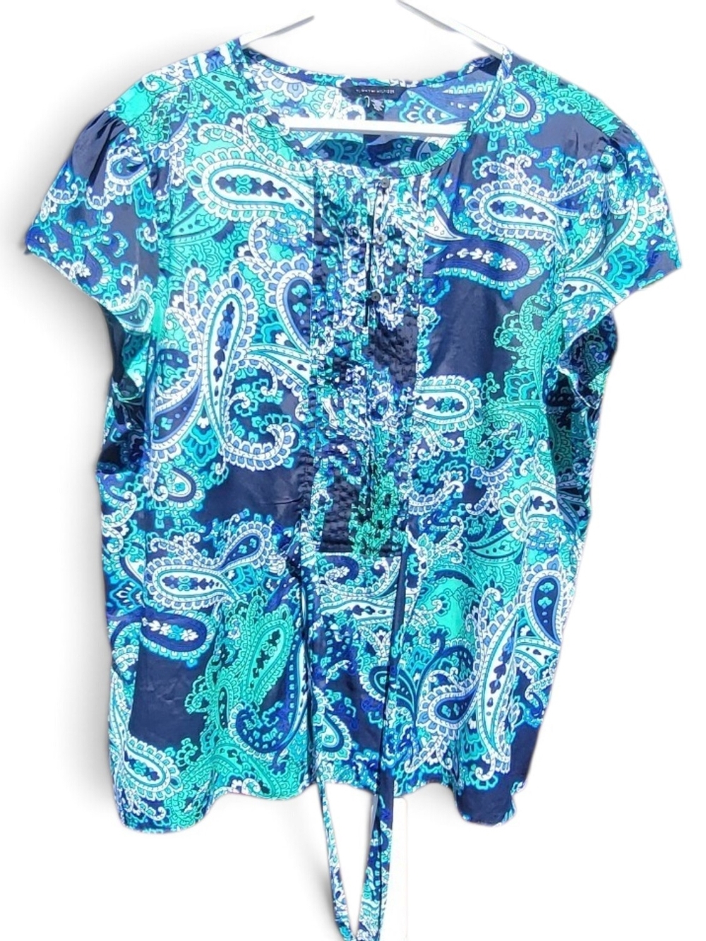 Tommy Hilfiger Teal and Blue Paisley Tie-Front Blouse